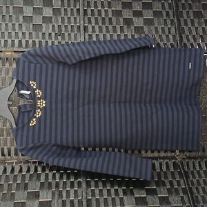 Pepe Jeans Vintage Navy/Black Striped Dress W/Rhinstone Collar Sz 16 L